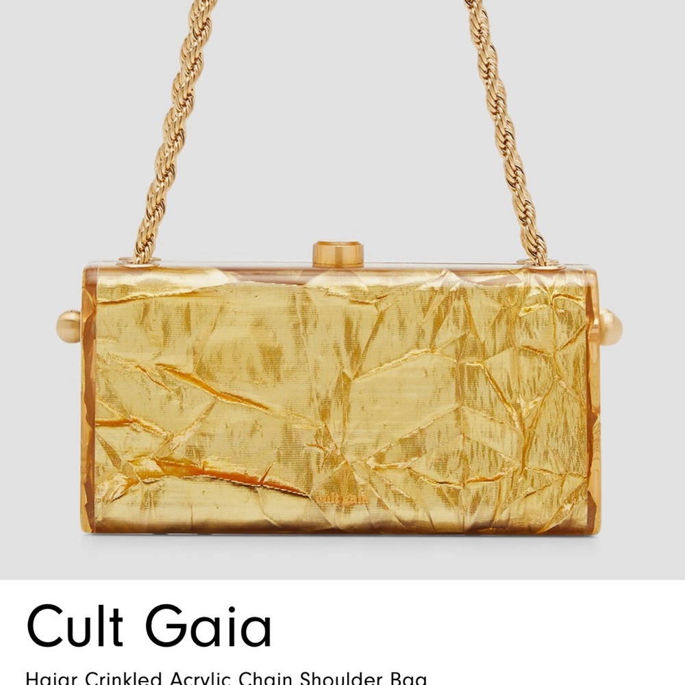 Cult Gaia Metallic Gold Crinkled Shoulder Bag- new in box
